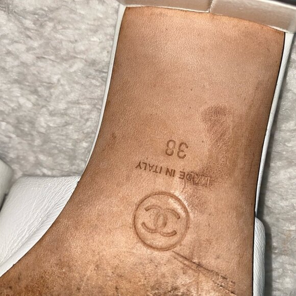 Chanel Black and White Calf Leather Sandals Sequin CC Logos Heel Block Classic - Picture 6 of 10